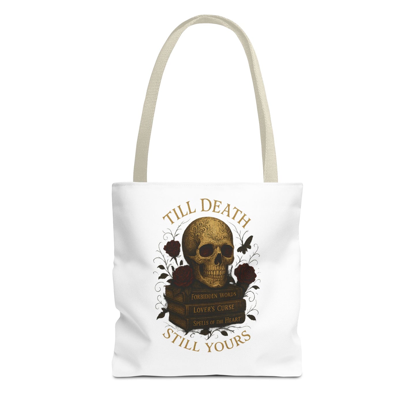 Till Death Still Yours Skull Tote Bag — Gothic Romantic AOP Tote