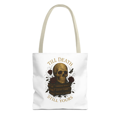 Till Death Still Yours Skull Tote Bag — Gothic Romantic AOP Tote