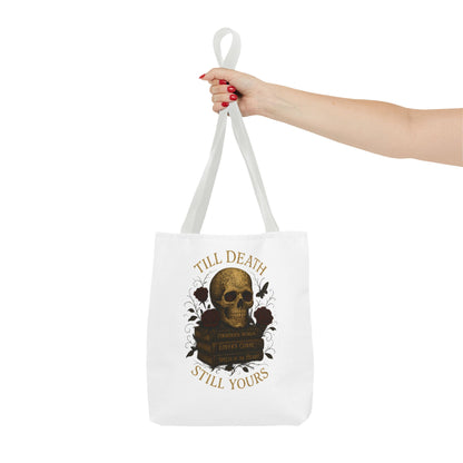 Till Death Still Yours Skull Tote Bag — Gothic Romantic AOP Tote