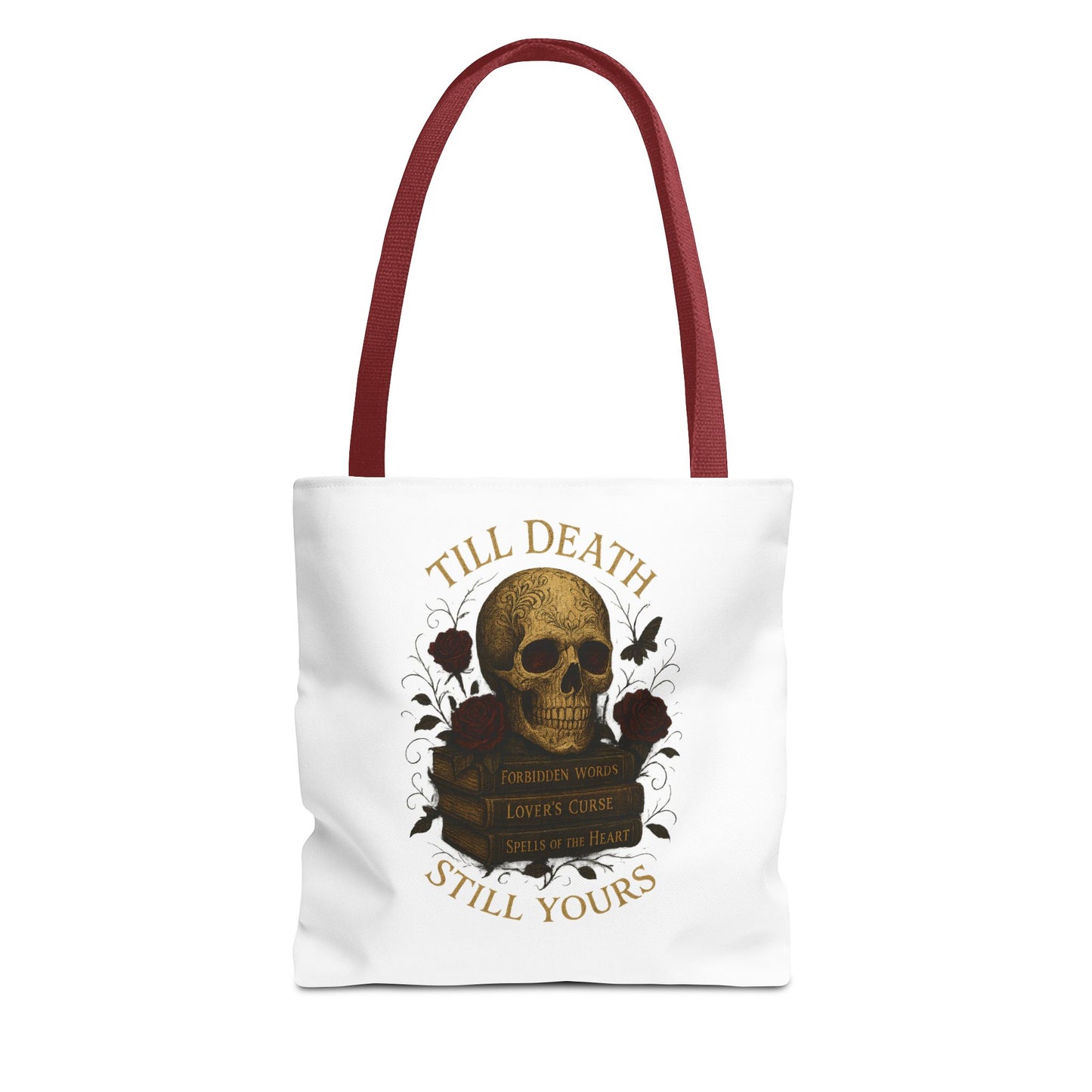 Till Death Still Yours Skull Tote Bag — Gothic Romantic AOP Tote