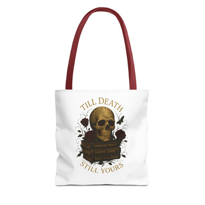 Till Death Still Yours Skull Tote Bag — Gothic Romantic AOP Tote