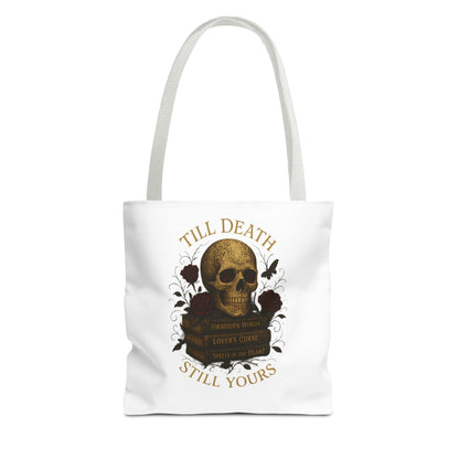 Till Death Still Yours Skull Tote Bag — Gothic Romantic AOP Tote