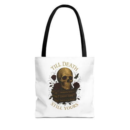 Till Death Still Yours Skull Tote Bag — Gothic Romantic AOP Tote